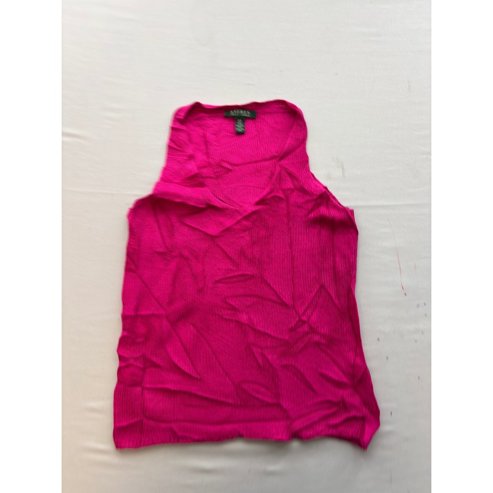 Lauren Ralph Lauren Hot Pink Ribbed V-Neck Sleeveless Knit Top SMALL